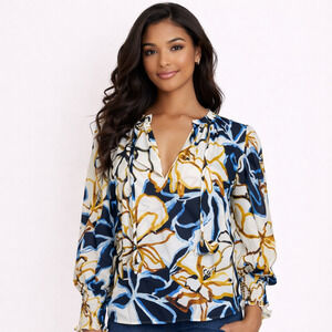 MISA Los Angeles Women Blouse Bold Blooms Crepe Top Large Siena Top